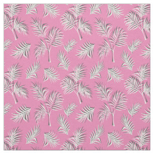 Tela Patrón rosa y blanco de hoja tropical
