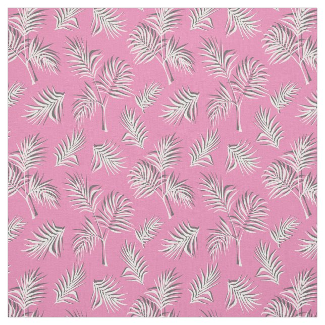 Tela Patrón rosa y blanco de hoja tropical (Retal)