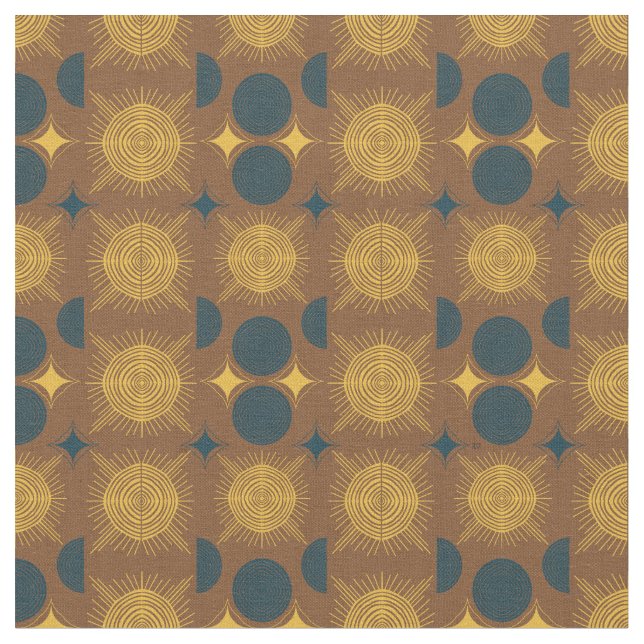 Tela Patrón Rústico de Luna de Sol Celeste Boho (De cerca)