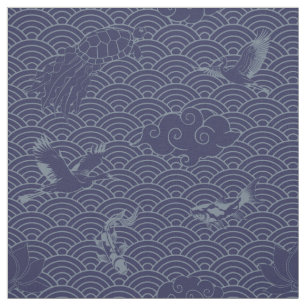 Tela Patrón Seigaiha de ola tradicional japonesa azul