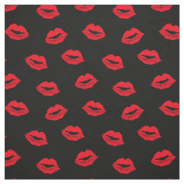 Tela Patrón Sexy de Labios Rojos En Negro