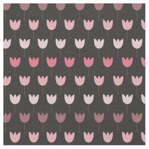 Tela Patrón simple de tulipán rosado con fondo oscuro