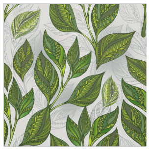 Tela Patrón sin inconvenientes con hojas de té verdes