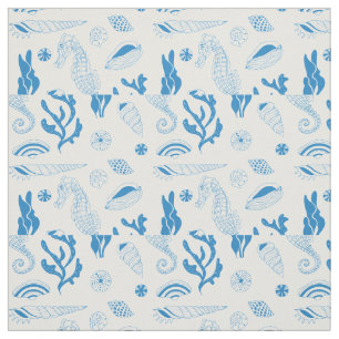 Tela Patrón sin mar con conchas marinas