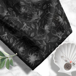 Tela Patrón Sketched Floral Outlines Black ID939