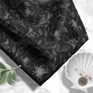 Tela Patrón Sketched Floral Outlines Black ID939