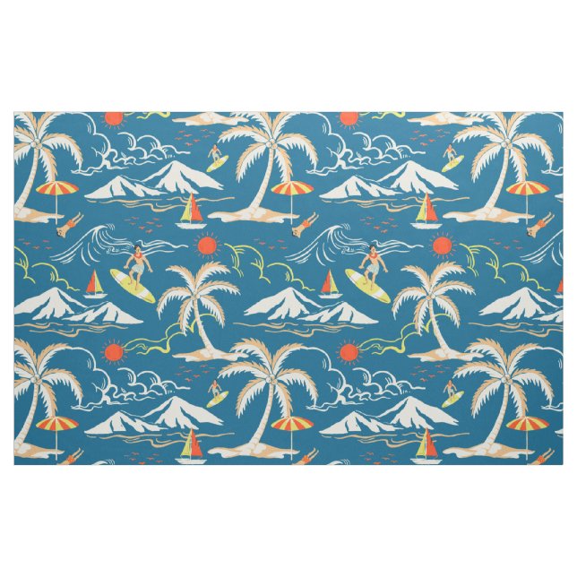 Tela Patrón temático de isla tropical de surf ("Cuarto gordo" (fat quarter))
