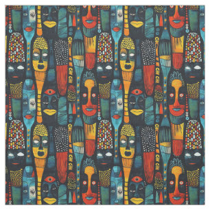 Tela Patrón tribal africano con ídolos.