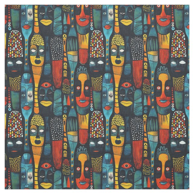 Tela Patrón tribal africano con ídolos. (Retal)