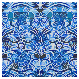 Tela Patrón tribal de batik en azul índigo y blanco