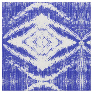 Tela Patrón tribal de diamantes de ikat blanco azul