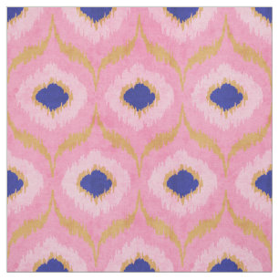 Tela Patrón tribal de oro rosado y ikat azul