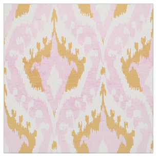 Tela Patrón tribal de oro y ikat rosa chicharrón
