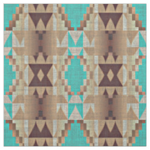 Tela Patrón tribal étnico amerindio aqua