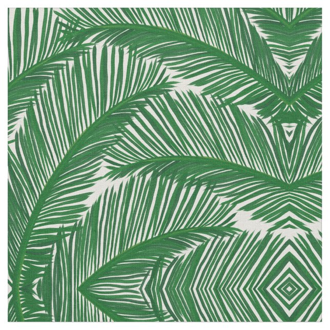 Tela Patrón tropical de hojas de palmera verde moderno (De cerca)
