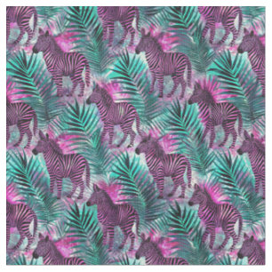 Tela Patrón Tropical de Jungla de Cebra Rosa