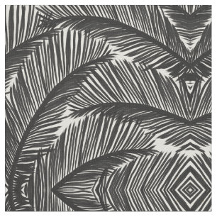 Tela Patrón tropical moderno de hojas de palma negras