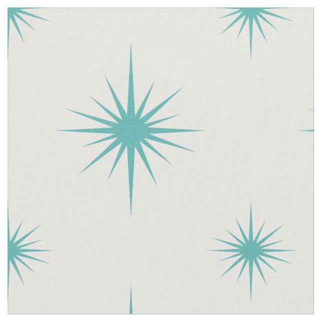 Tela Patrón Turquoise Atomic Starburst Mid Century (De cerca)