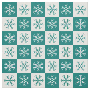 Tela Patrón Verde azulado de copo de nieve blanco