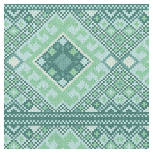 Tela Patrón Verde azulado de Pixel Azteca (De cerca)
