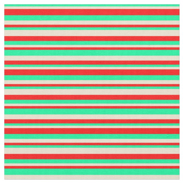 Tela Patrón Verde, Beige y Lino Rojo (De cerca)