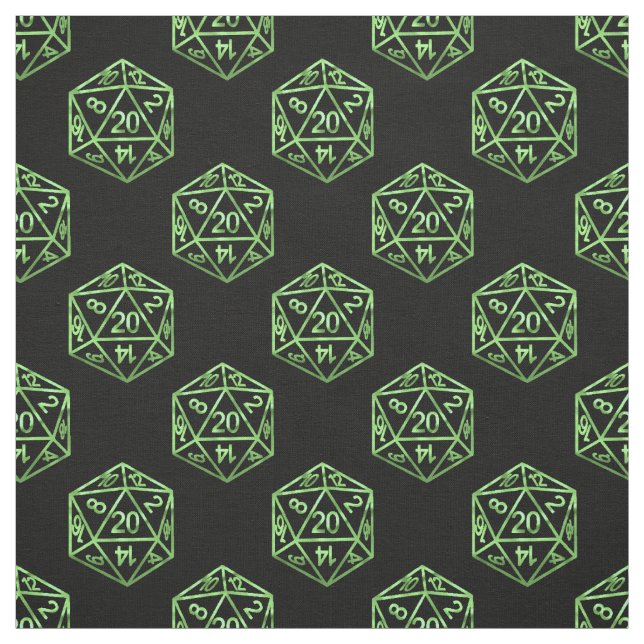 Tela Patrón verde D20 | Fantasía Tabletop RPG Dice (Retal)