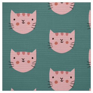 Tela Patrón verde de gato rosado
