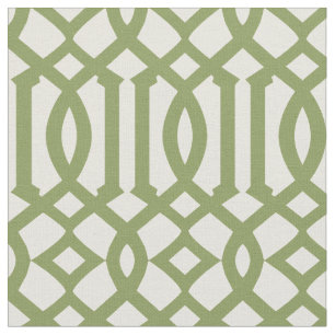 Tela Patrón verde oliva y enrejado de marfil de moda