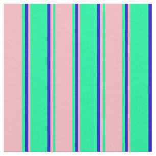 Tela Patrón verde, rosa claro y con lino azul
