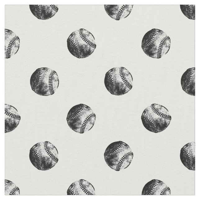 Tela Patrón Vintage de Baseballs Negro y Blanco (De cerca)