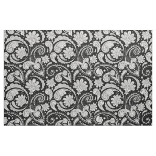 Tela Patrones de cachemira vintage negros y blancos lin