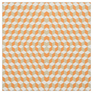 Tela Patrones de cubo isométrico en naranja rojizo y gr