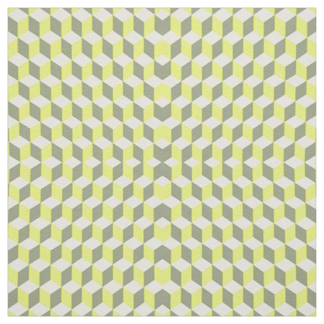 Tela Patrones de cubo isométrico gris y amarillo de lim (Retal)