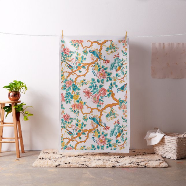 Tela Patrones de inspiración asiática, aves de flores c (In Situ)