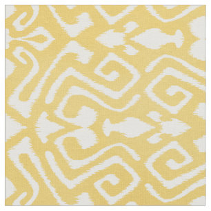 Tela Patrones tribales de ikat amarillo pastel