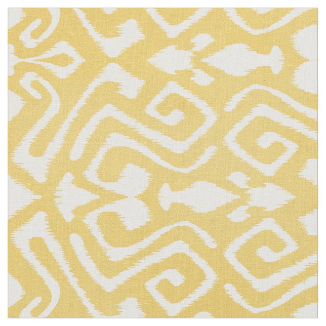 Tela Patrones tribales de ikat amarillo pastel (De cerca)