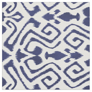 Tela Patrones tribales de ikat azul marino