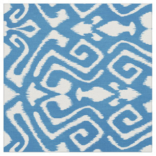 Tela Patrones tribales de ikat azul verde azulado