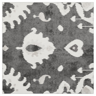 Tela Patrones tribales de ikat beige gris oscuro y neut