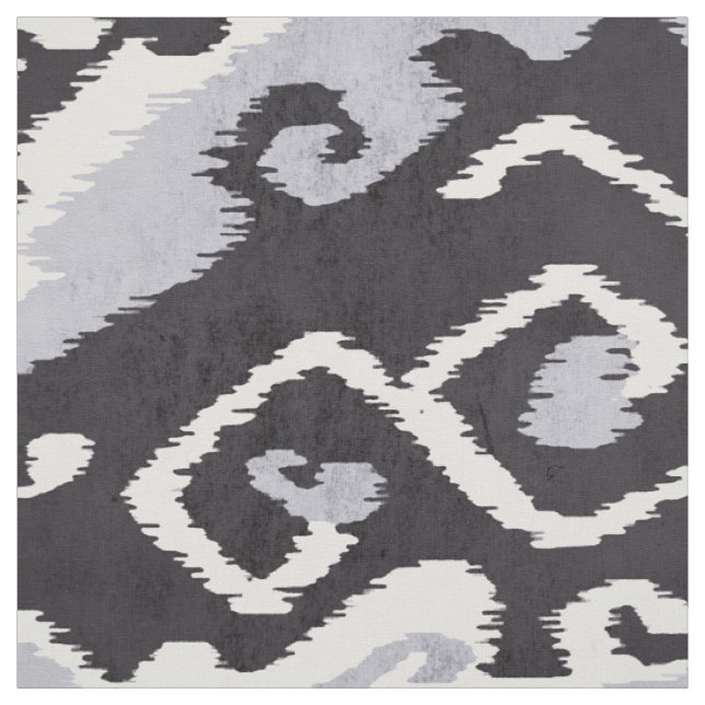 Tela Patrones tribales de ikat blanco gris oscuro y neu (Retal)