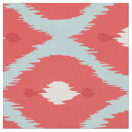 Tela Patrones tribales de ikat blanco turquesa y rojo