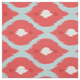 Tela Patrones tribales de ikat blanco turquesa y rojo