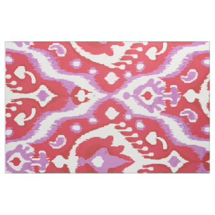 Tela Patrones tribales de ikat rojos y orquídeos