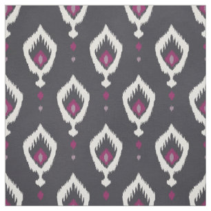 Tela Patrones tribales ikat negros y morados chic