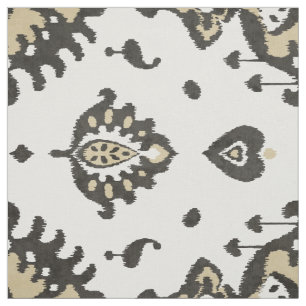 Tela Patrones tribales neutros negros y beige ikat
