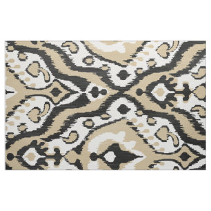Tela Patrones tribales neutros negros y beige ikat