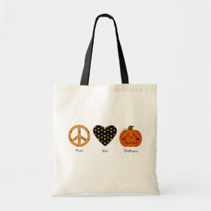Tela Paz, amor y bolso de Halloween