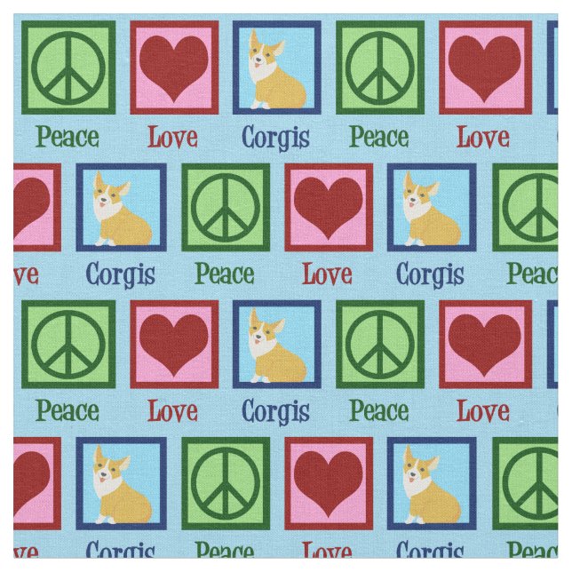 Tela Peace Love Corgis (De cerca)