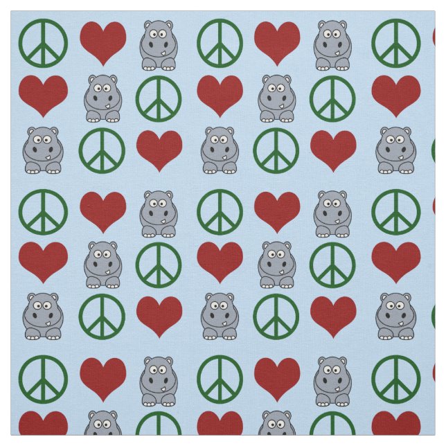 Tela Peace Love Hippos Cute Hippo Pattern (Retal)