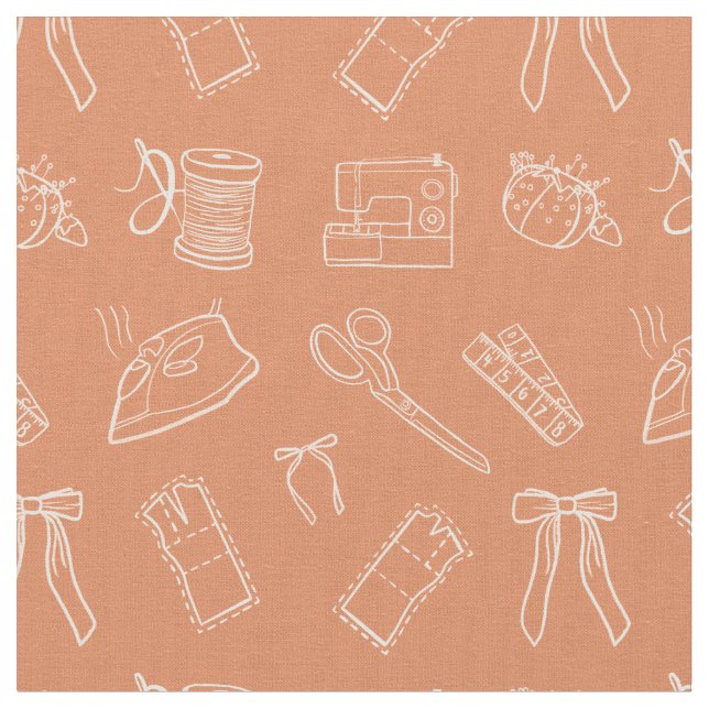 Tela Peach Sewing Themed Pattern (De cerca)